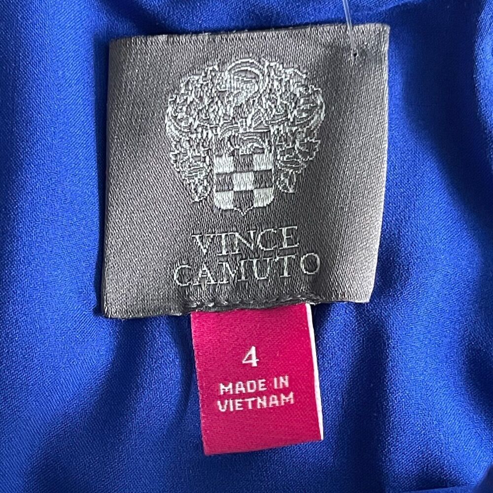 Vince Camuto Women's Size 4 Halter Neck Laguna Crepe Body Con Dress Blue Ruffle - Picture 12 of 13